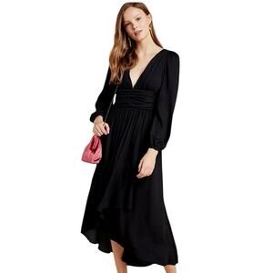 Anthropologie Gwendolyn Long Sleeve V-Neck Cocktail Maxi Dress Black EUC Size 4